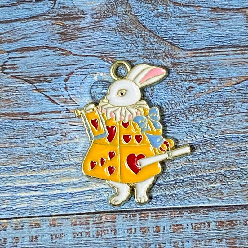 ALICE THEMED Gold Tone Large Enamel Charm