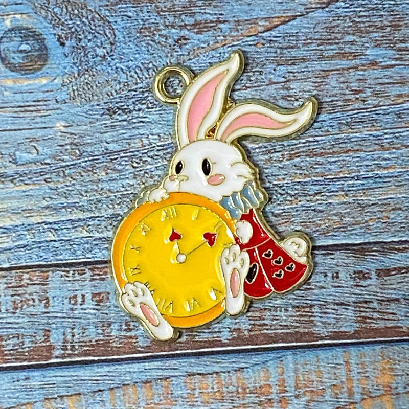 ALICE THEMED Gold Tone Large Enamel Charm