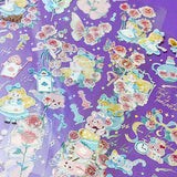kawaii alice in wonderland fantasy white rabbit rabbits cat cheshire cats cards playing rose roses holo holographic foil foiled sticker stickers clear plastic pet sheet pack key pocket watch flamingo teacup uk cute kawaii stationery supplies planner addict pink blue foiled yellow