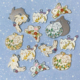 white enamel fox foxes fish rabbit rabbits bunny bunnies floral uk cute kawaii charms charm flower flowers white silver gold tone metal enamel enamelled craft supplies spring nature cat cats kitty kitten