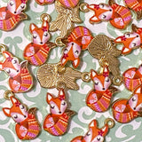 retro fox autumn foxes charm charms pendant small gold tone metal uk cute kawaii craft supplies pink orange rusty autumnal sleeping pretty pendant jewellery supplies