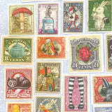 alice in wonderland sticker stickers stamp stamps vintage style illustration tenniel lewis carroll big stationery uk set pack postage stamps stickers rabbit white bunny hat mad hatter red queen of hearts pocket watch mushroom key drink me cake eat me cheshire cat potion messenger guard butterfly colourful retro vibe vibes feel nostalgic planner supplies rose roses teacup cups
