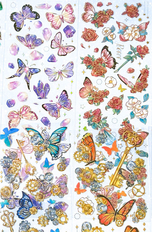 HOLO FOIL STICKERS Butterflies Flowers Crystals Keys