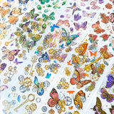 bargain sticker stickers sheet sheets holo holographic clear plastic transparent stationery butterfly butterflies key keys garden flower flowers bloom blossom letters alpha alphabet numbers gem gems gemstones crystal crystals uk cute kawaii stationery shop store purple lilac yellow green peach pink red orange bright green