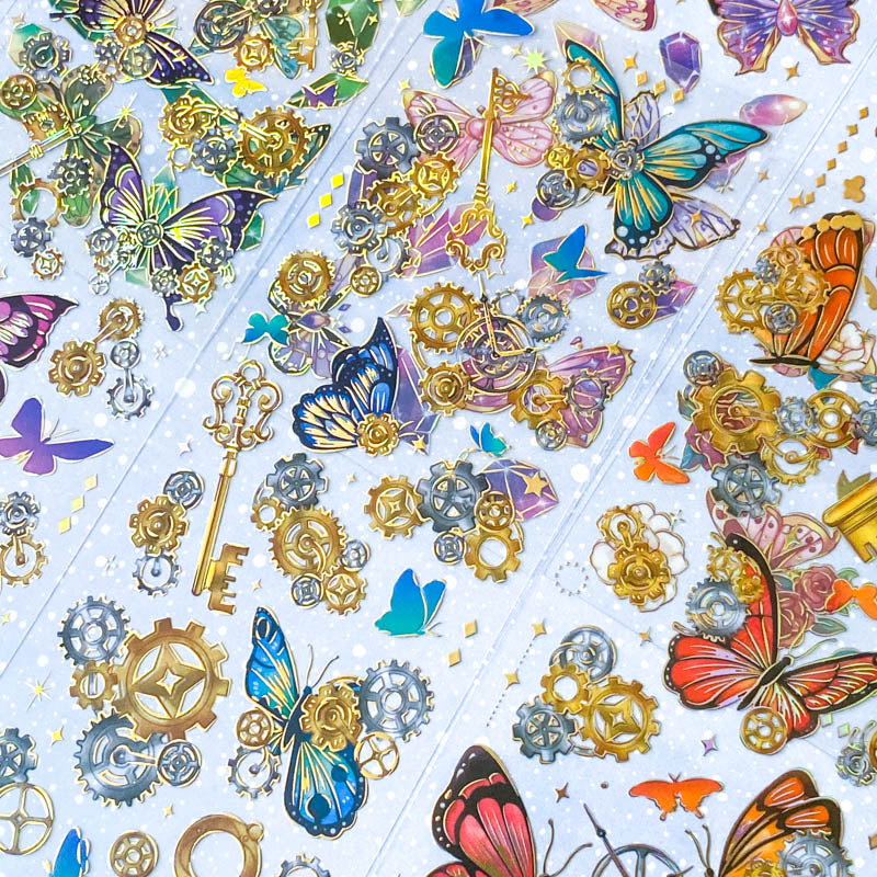 bargain sticker stickers sheet sheets holo holographic clear plastic transparent stationery butterfly butterflies key keys garden flower flowers bloom blossom letters alpha alphabet numbers gem gems gemstones crystal crystals uk cute kawaii stationery shop store purple lilac yellow green peach pink red orange bright green