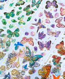 bargain sticker stickers sheet sheets holo holographic clear plastic transparent stationery butterfly butterflies key keys garden flower flowers bloom blossom letters alpha alphabet numbers gem gems gemstones crystal crystals uk cute kawaii stationery shop store purple lilac yellow green peach pink red orange bright green