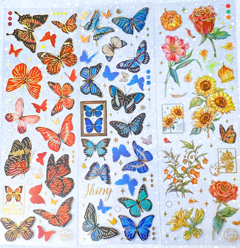 bargain sticker stickers sheet sheets holo holographic clear plastic transparent stationery butterfly butterflies key keys garden flower flowers bloom blossom letters alpha alphabet numbers gem gems gemstones crystal crystals uk cute kawaii stationery shop store purple lilac yellow green peach pink red orange bright green