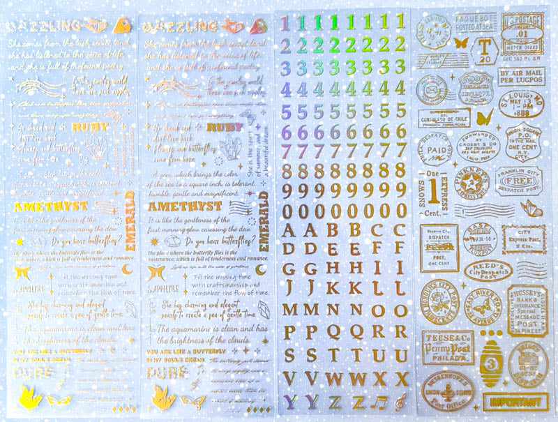 bargain sticker stickers sheet sheets holo holographic clear plastic transparent stationery butterfly butterflies key keys garden flower flowers bloom blossom letters alpha alphabet numbers gem gems gemstones crystal crystals uk cute kawaii stationery shop store purple lilac yellow green peach pink red orange bright green