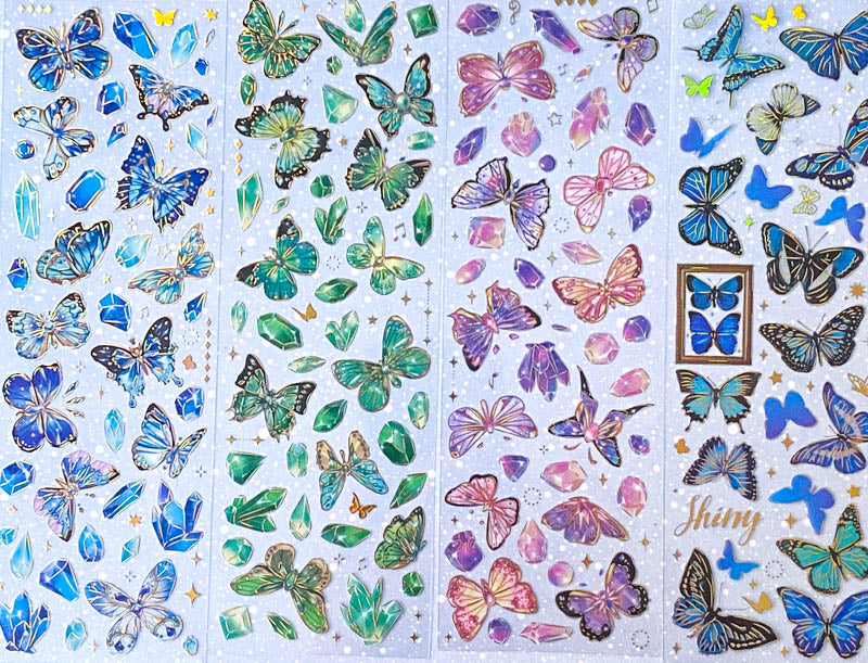 bargain sticker stickers sheet sheets holo holographic clear plastic transparent stationery butterfly butterflies key keys garden flower flowers bloom blossom letters alpha alphabet numbers gem gems gemstones crystal crystals uk cute kawaii stationery shop store purple lilac yellow green peach pink red orange bright green