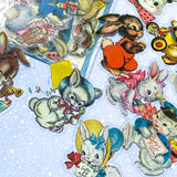 retro vintage kitsch feel bunny rabbit bunnies rabbits clear plastic pet sticker stickers flake flakes pack uk cute kawaii stationery shop present gift gifts easter spring fun funny old fashioned victorian 1940s 1950s nostalgic