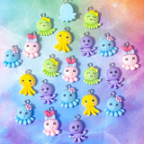 cute kawaii jellyfish jelly fish octopus sea ocean creatures life charm charms pendant pendants uk craft supplies shop store blue pink green purple lilac yellow funny pretty small happy faces silver tone metal hook
