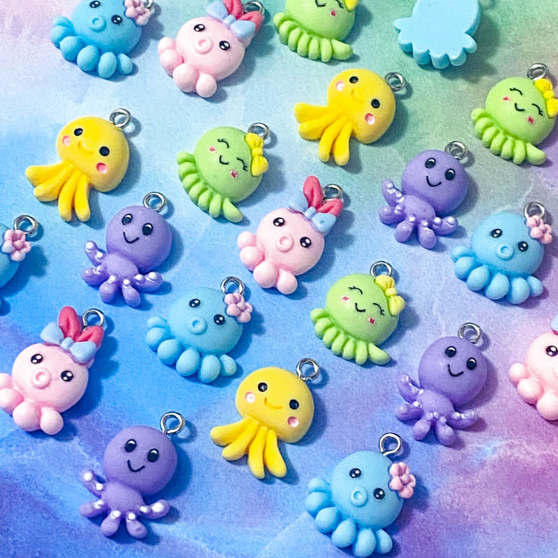 cute kawaii jellyfish jelly fish octopus sea ocean creatures life charm charms pendant pendants uk craft supplies shop store blue pink green purple lilac yellow funny pretty small happy faces silver tone metal hook