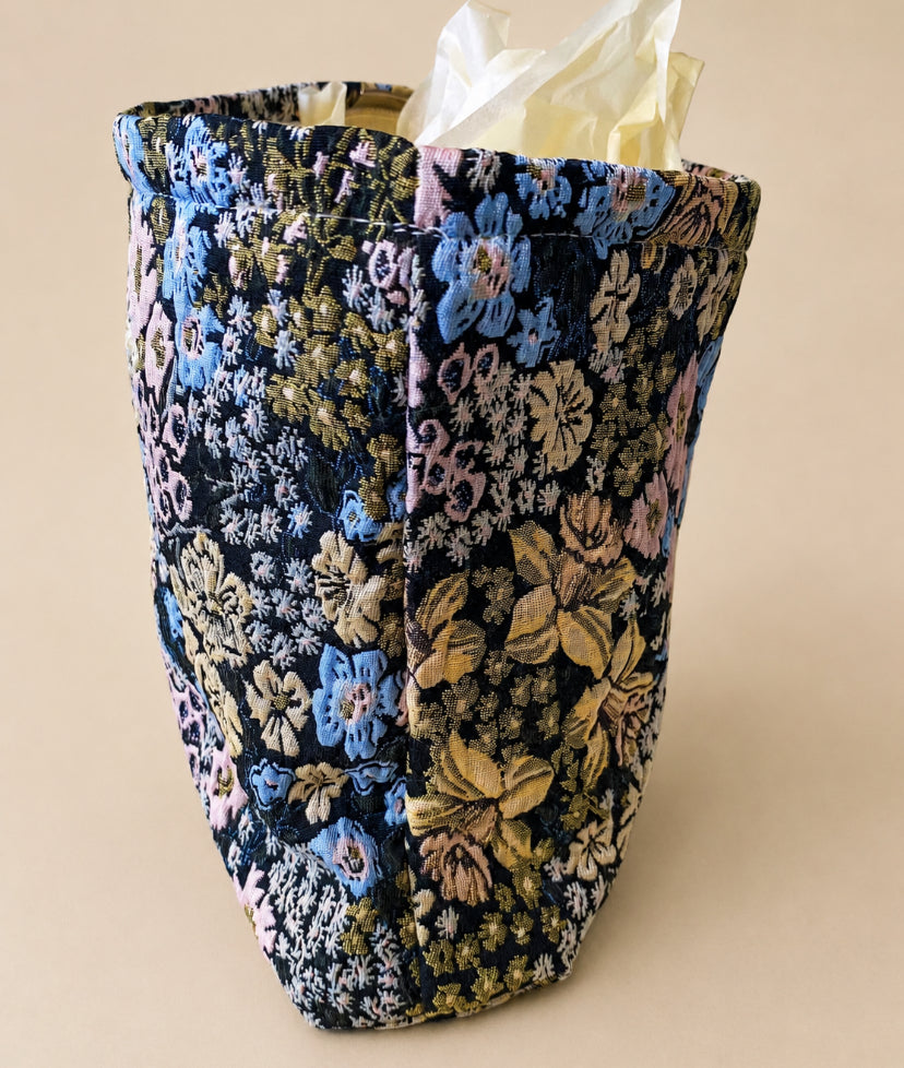TWILIGHT COTTAGE GARDEN Large Tapestry Pouch | Lined Floral Cosmetic Bag