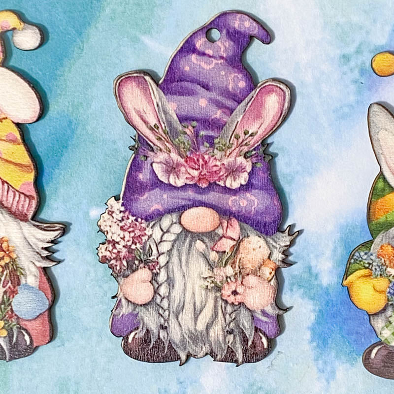 easter spring bunny rabbit gnome gnomes gonk gonks hanging wood wooden natural eco decoration painted tree decs uk cute kawaii gift gifts spring easter egg eggs basket carrot chick chicks spring flower flowers floral individual present home garland