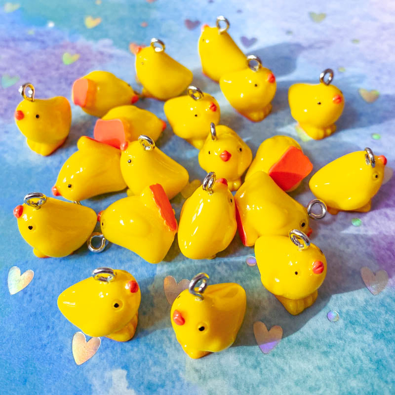 easter spring chick chicks chicken yellow bright 3d resin charm charms pendant pendants jewellery supplies craft crafts uk shop store orange beak cute kawaii rounded little