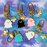 cute kawaii ghost ghosts bag charm keyring key ring rings gold tone metal enamel enamelled pink turquoise blue black white uk gift gifts halloween spooky autumn present shop store stationery supplies planner addict chunky clip flower rainbow happy