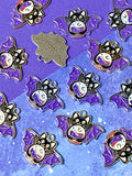 magic magical witch halloween bat bats charm charms pendant purple lilac wings cat black holding crystal ball moon stars uk cute kawaii craft supplies gold tone metal enamelled cats silver tone purple halloween spooky
