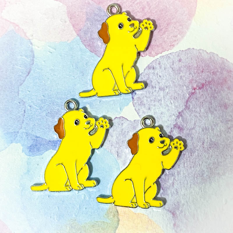 cute kawaii dog dogs puppy charm charms pendant pendants uk craft supplies tag tags collar white black yellow sausage dachshund husky round bone black white bulldog shop store craft crafts supplies enamel enamelled metal silver tone