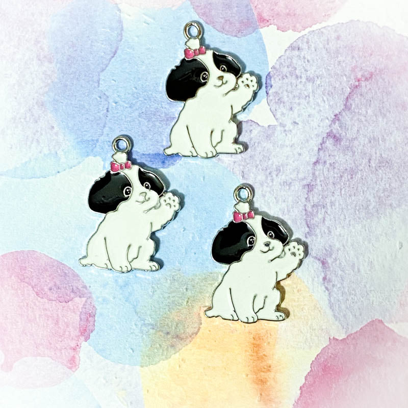 cute kawaii dog dogs puppy charm charms pendant pendants uk craft supplies tag tags collar white black yellow sausage dachshund husky round bone black white bulldog shop store craft crafts supplies enamel enamelled metal silver tone