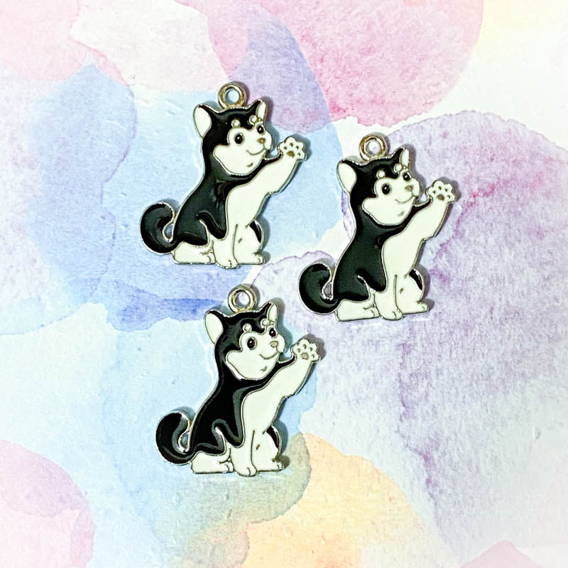 cute kawaii dog dogs puppy charm charms pendant pendants uk craft supplies tag tags collar white black yellow sausage dachshund husky round bone black white bulldog shop store craft crafts supplies enamel enamelled metal silver tone