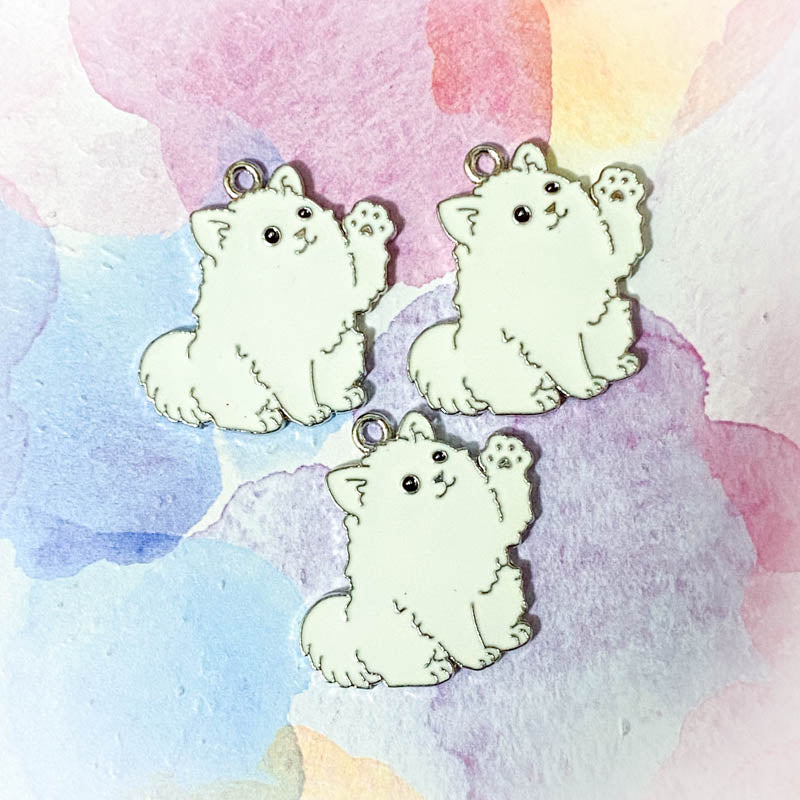 cute kawaii dog dogs puppy charm charms pendant pendants uk craft supplies tag tags collar white black yellow sausage dachshund husky round bone black white bulldog shop store craft crafts supplies enamel enamelled metal silver tone