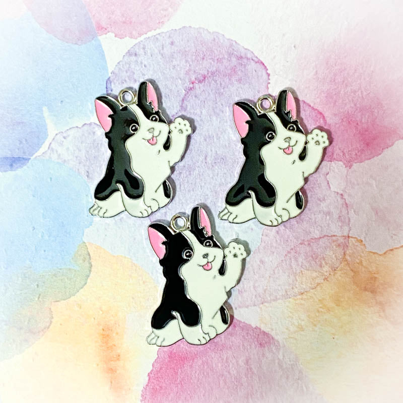 cute kawaii dog dogs puppy charm charms pendant pendants uk craft supplies tag tags collar white black yellow sausage dachshund husky round bone black white bulldog shop store craft crafts supplies enamel enamelled metal silver tone
