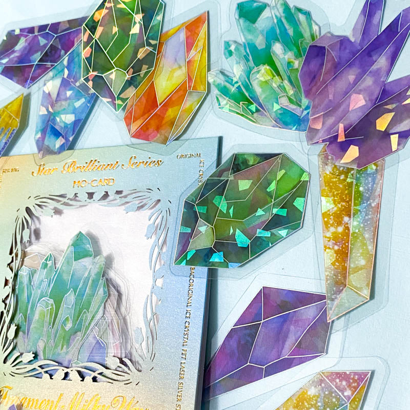 sparkly crystal crystals gem gems stone stones holo holographic foil rainbow highlights foiled sticker stickers flake flakes pack uk cute kawaii stationery planner supplies store shop bright big large red orange green yellow purple pink gemstone pack set clear plastic
