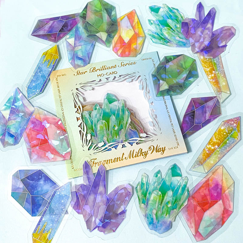 sparkly crystal crystals gem gems stone stones holo holographic foil rainbow highlights foiled sticker stickers flake flakes pack uk cute kawaii stationery planner supplies store shop bright big large red orange green yellow purple pink gemstone pack set clear plastic 