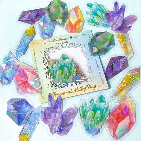 sparkly crystal crystals gem gems stone stones holo holographic foil rainbow highlights foiled sticker stickers flake flakes pack uk cute kawaii stationery planner supplies store shop bright big large red orange green yellow purple pink gemstone pack set clear plastic 