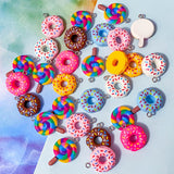 lollipop lolly rainbow lollies donut donuts resin charm charms pendant cute kawaii craft supplies shop store uk bright colours coloured swirl candy pink cerise yellow blue white sprinkles hundreds and thousands doughnut pretty fun jewellery supplies