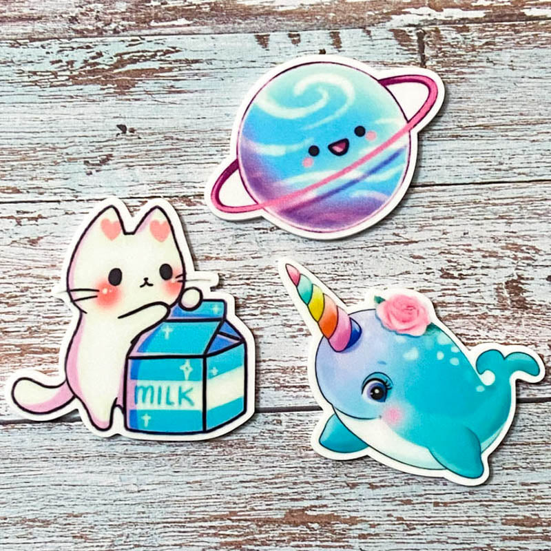 KAWAII TURQUOISE Acrylic FB- Narwhal Planet or Milk Cat