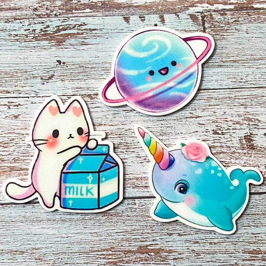 KAWAII TURQUOISE Acrylic FB- Narwhal Planet or Milk Cat