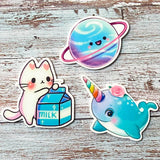 KAWAII TURQUOISE Acrylic FB- Narwhal Planet or Milk Cat