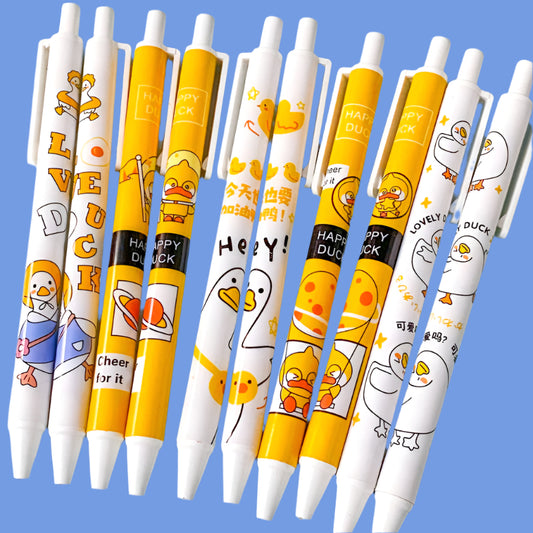 kawaii happy duck yellow and white ducks duckling spring fun pretty pen pens gift gifts present easter planet planets space hey bird birds black gel fineline fine line bright colourful stationery uk planner addict shop store