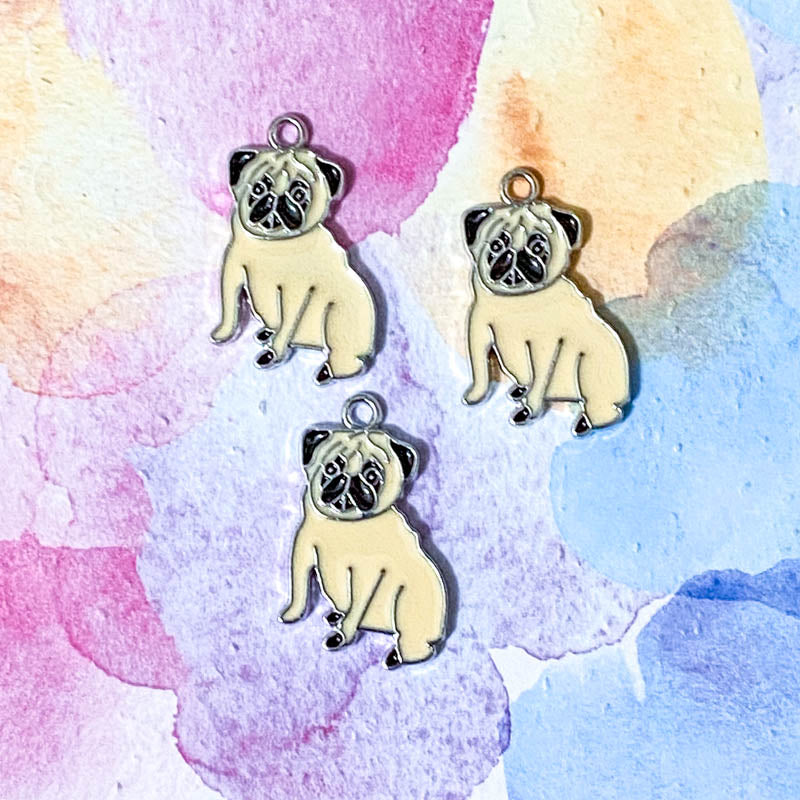 DOG THEMED Silver Tone Enamel Charm Bundle of 10