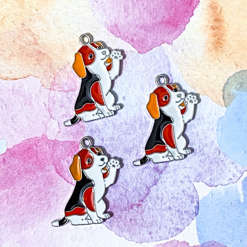 DOG THEMED Silver Tone Enamel Charm Bundle of 10