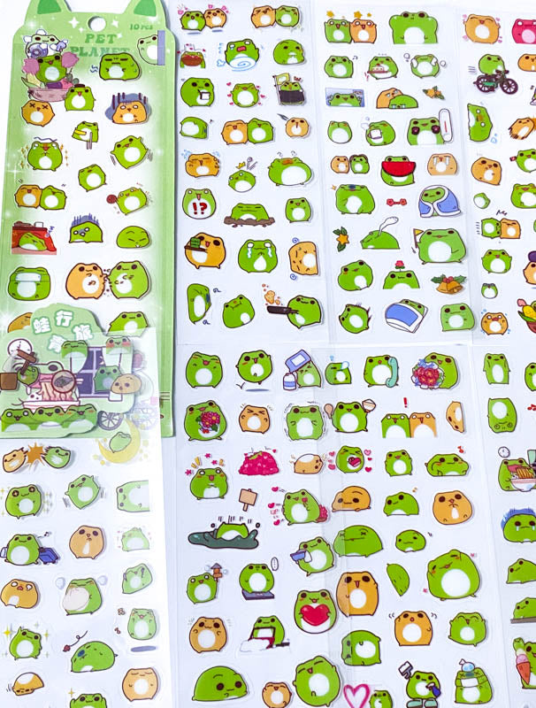 cute kawaii green frog sticker stickers clear plastic pet stationery uk planner supplies shop animal animals funny sweet gift gifts little small pet planet pack of 10 sheets sheet
