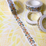 sunflower sun sunflowers floral flowers washi tape uk cute kawaii stationery yellow orange green leaf leaves summer roll rolls 10m 15mm wide bright colourful happy