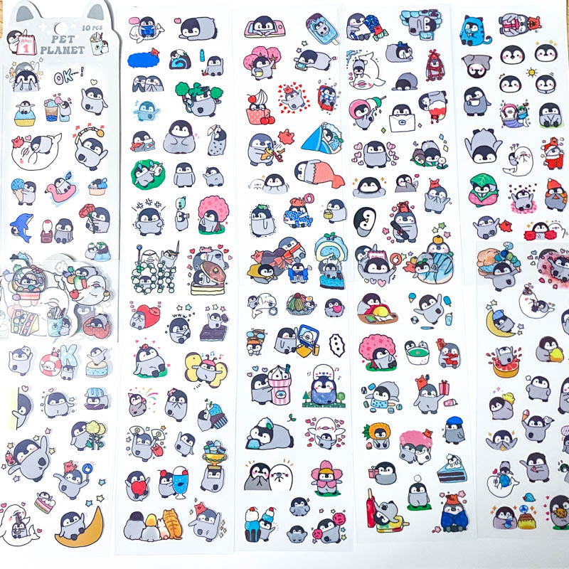penguin penguins cute kawaii animal pet clear plastic sticker stickers sheet pack sheets uk stationery addict planner supplies shop store 10 colourful pretty