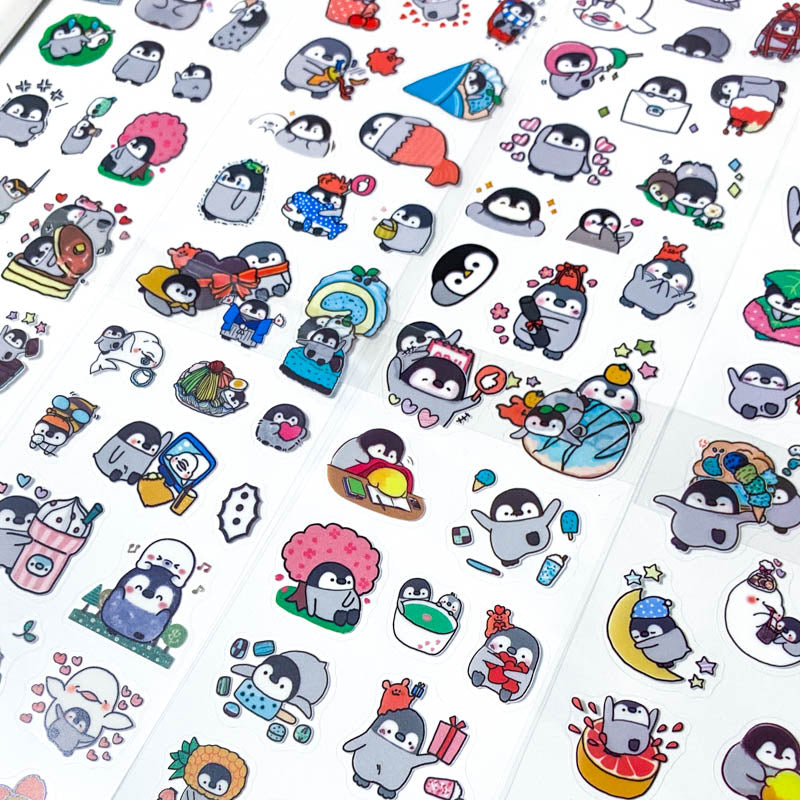 penguin penguins cute kawaii animal pet clear plastic sticker stickers sheet pack sheets uk stationery addict planner supplies shop store 10 colourful pretty