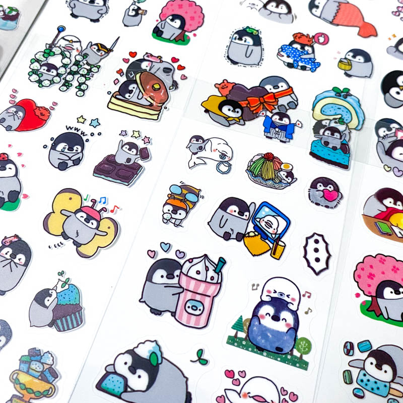penguin penguins cute kawaii animal pet clear plastic sticker stickers sheet pack sheets uk stationery addict planner supplies shop store 10 colourful pretty