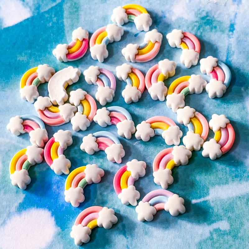 rainbow and cloud clouds rainbows resin flatback flat back fb fbs uk cute kawaii craft crafts supplies shop store pretty little small embellishments pastel colours