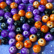 halloween spooky bead beads round 8mm black purple orange small cute kawaii basic coloured uk craft supplies shop store glossy glazed ombre marble pattern
