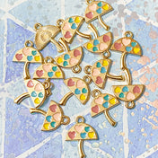 cute kawaii gold tone metal enamel charm charms pendant pendants hearts pastel colours mushroom mushrooms little small uk craft supplies