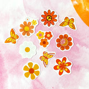 SPRING BUTTERFLIES & RETRO FLOWERS SMALL STICKERS Set 10/20