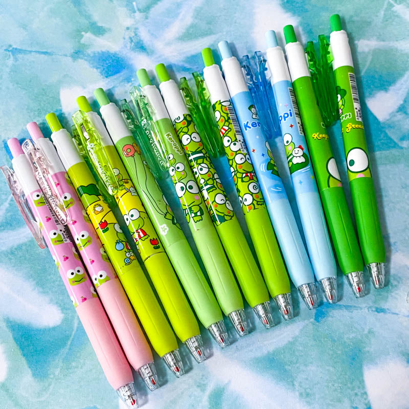 frog frogs kawaii cute fun pen pens black fineline ink click slim stationery uk gift gifts spring animal animals stationery lover planner addict pink blue yellow green novelty