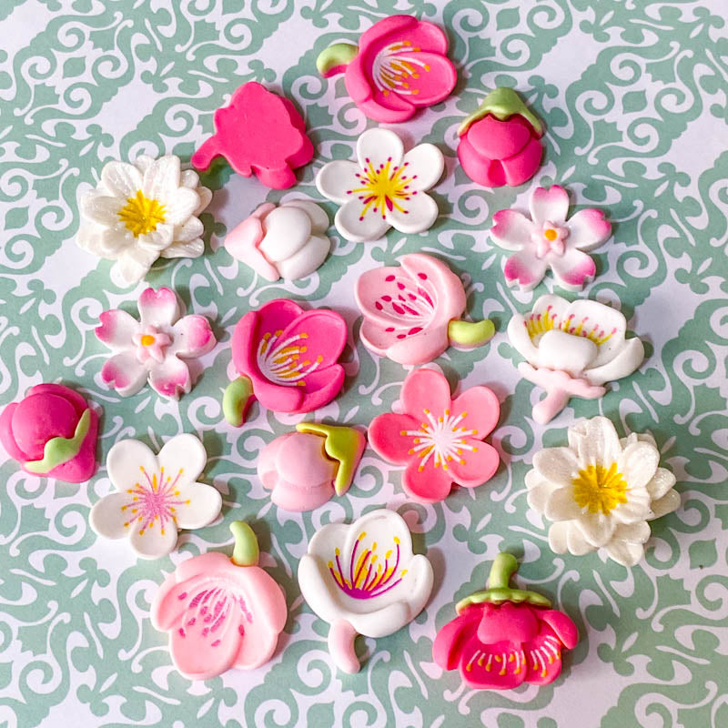 resin flower flowers cherry blossom blossoms spring fb flatbacks flat back fbs uk craft supplies cute kawaii shop store pink white blooms pretty large big 20mm 22mm