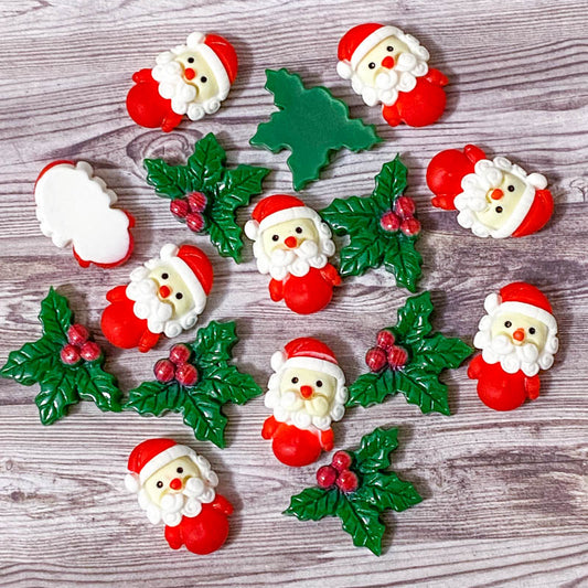 holly berries leaves leaf green festive christmas flatback fb resin resins craft supplies santa claus red father christmas uk shop store kawaii cute flat back backs