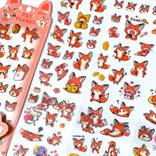 fox foxes kawaii cute clear plastic sticker stickers sheet pack red orange pretty funny set of 10 uk stationery gift gifts shop store planner supplies bargain sheets