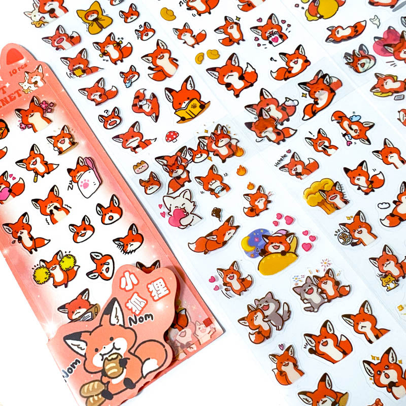 fox foxes kawaii cute clear plastic sticker stickers sheet pack red orange pretty funny set of 10 uk stationery gift gifts shop store planner supplies bargain sheets